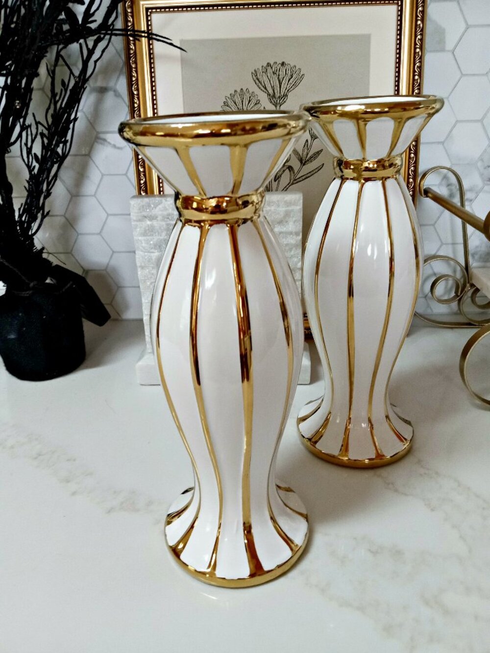 NEW! EXQUISITE ELEGANT CANDLE HOLDERS TALL PAIR